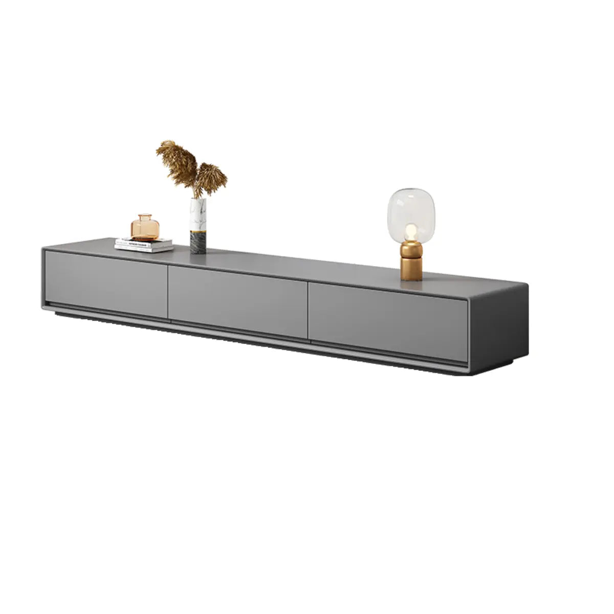 Gray Enclosed Rectangle TV Stand with Drawers