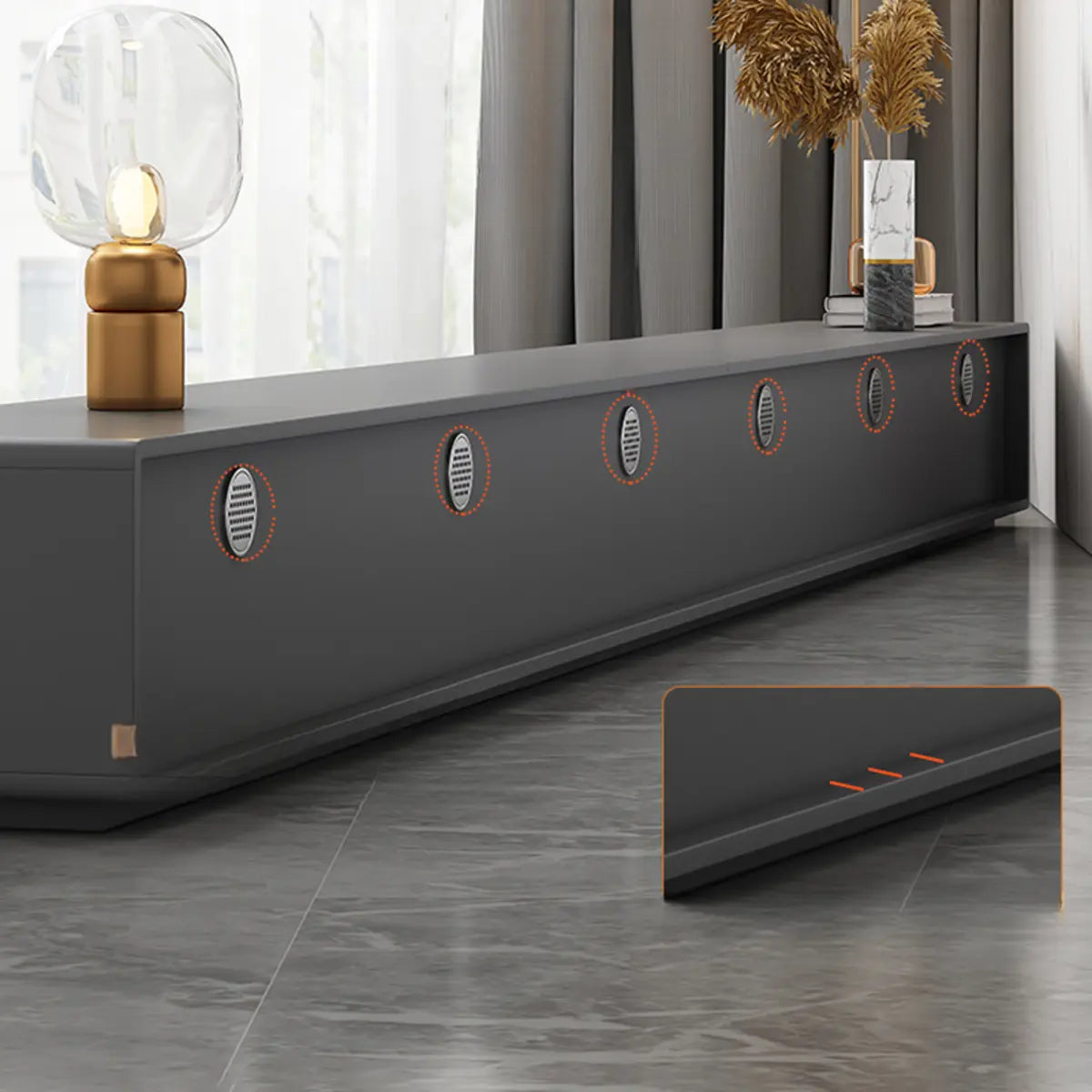 Gray Enclosed Rectangle TV Stand with Drawers