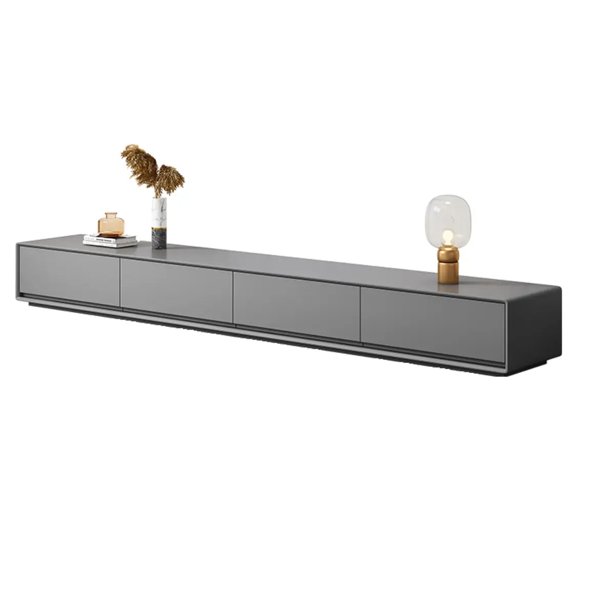Gray Enclosed Rectangle TV Stand with Drawers