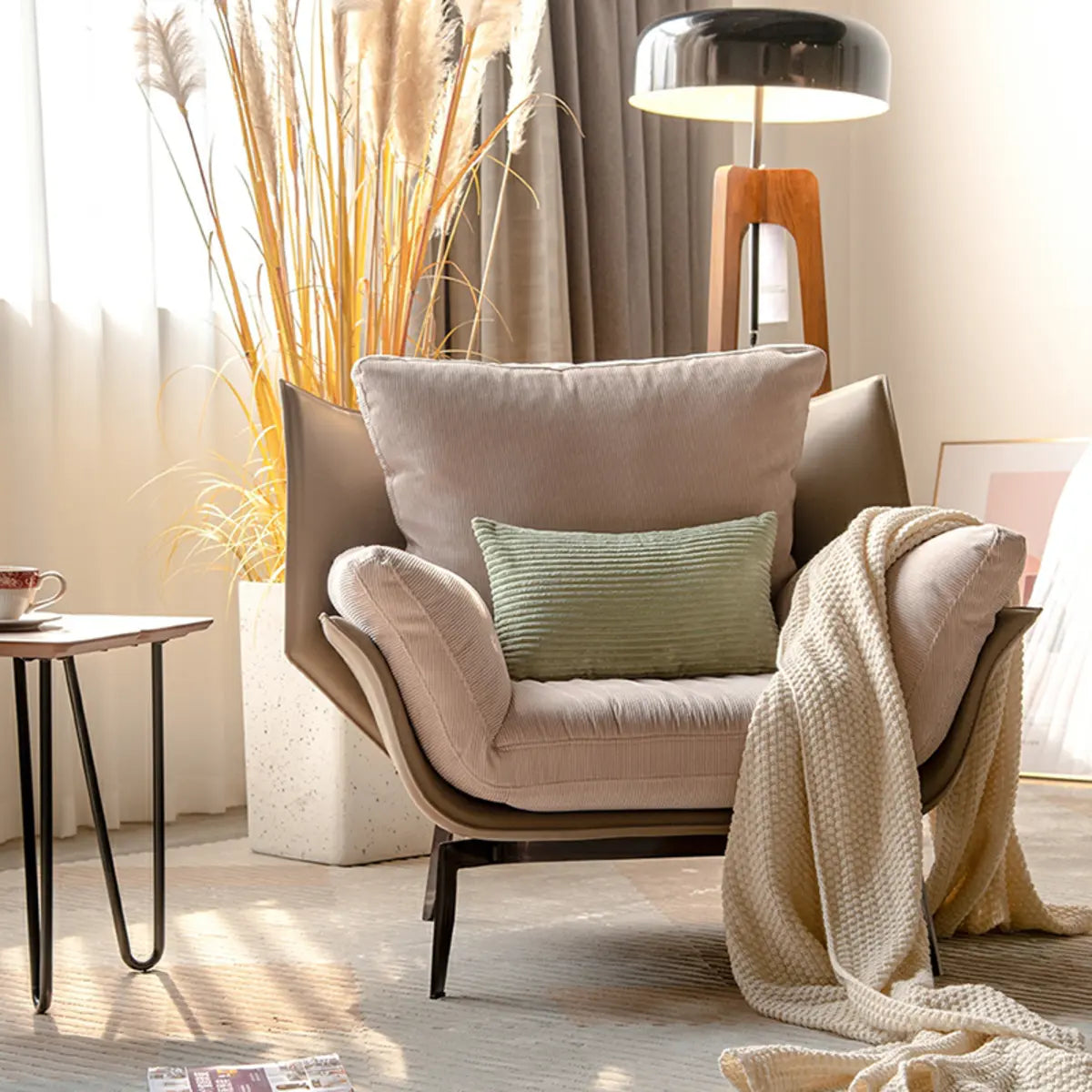 Gray Flared-Arm Removable Cushion Armchair