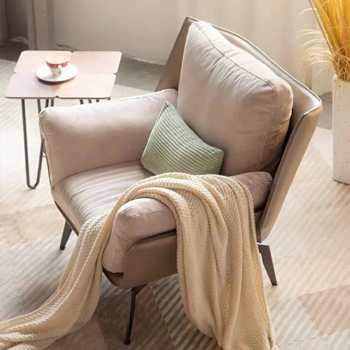 Gray Flared-Arm Removable Cushion Armchair — Cotton and Linen