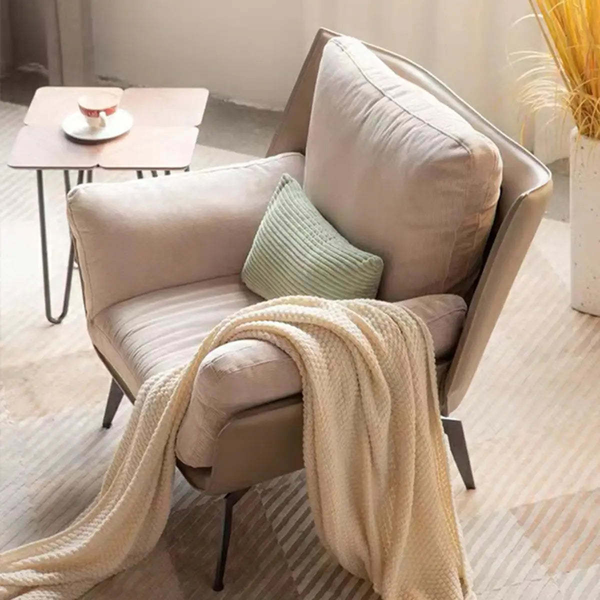 Gray Flared-Arm Removable Cushion Armchair — Cotton and Linen