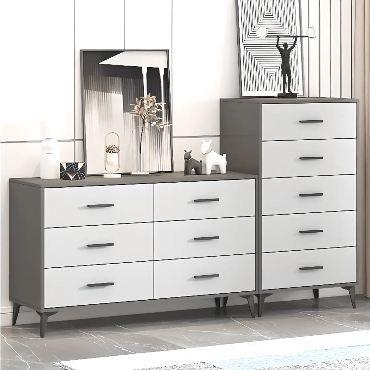 Gray Wood Horizontal Multi-Tier Dresser