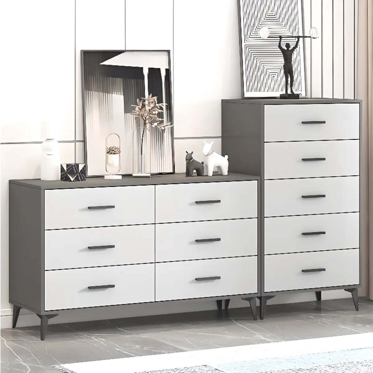 Gray Wood Horizontal Multi-Tier Dresser