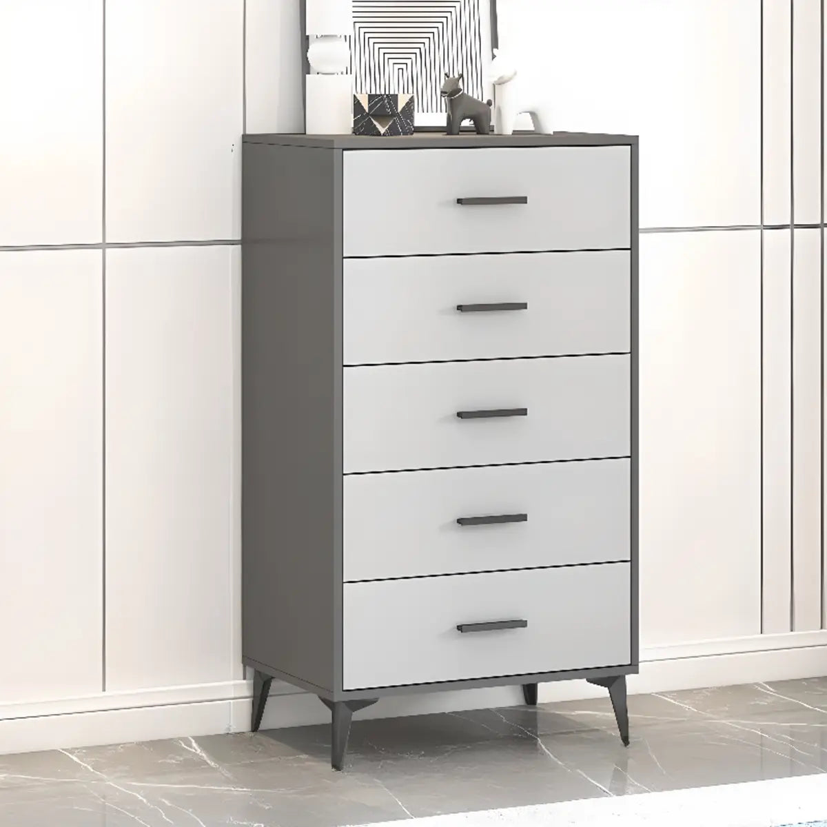 Gray Wood Horizontal Multi-Tier Dresser