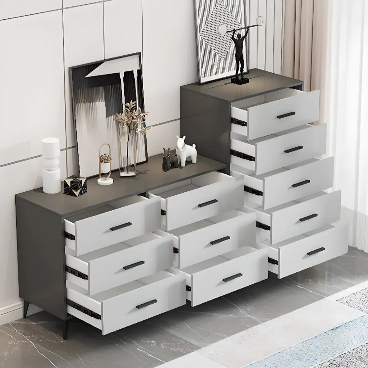 Gray Wood Horizontal Multi-Tier Dresser