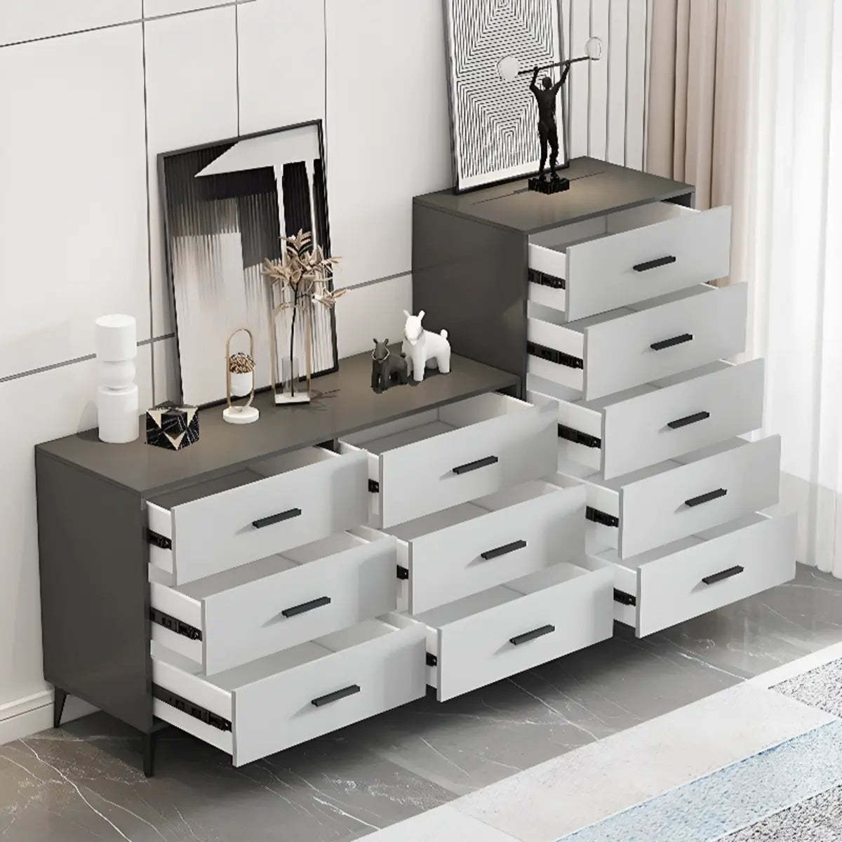 Gray Wood Horizontal Multi-Tier Dresser
