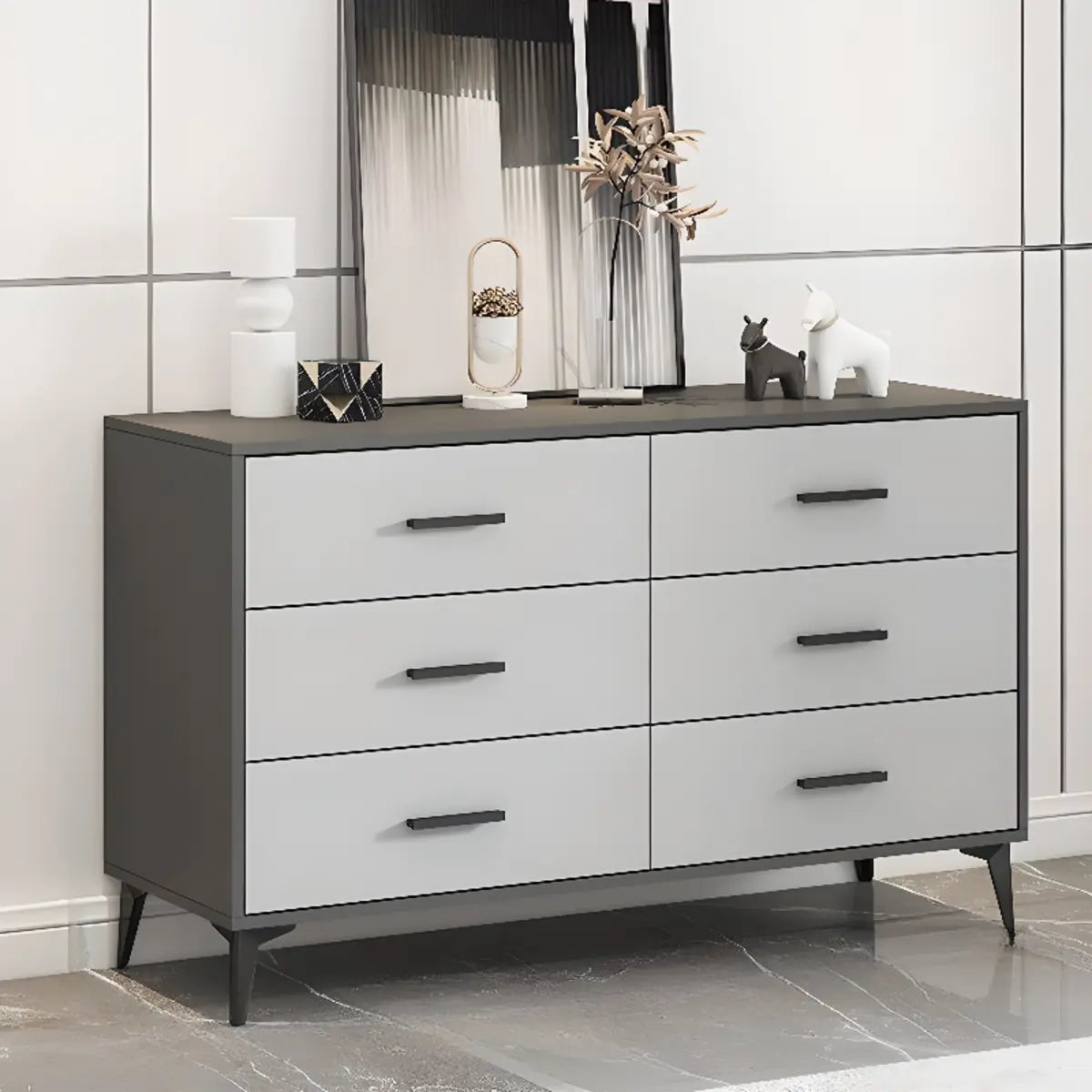 Gray Wood Horizontal Multi-Tier Dresser