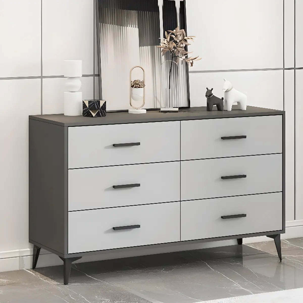 Gray Wood Horizontal Multi-Tier Dresser