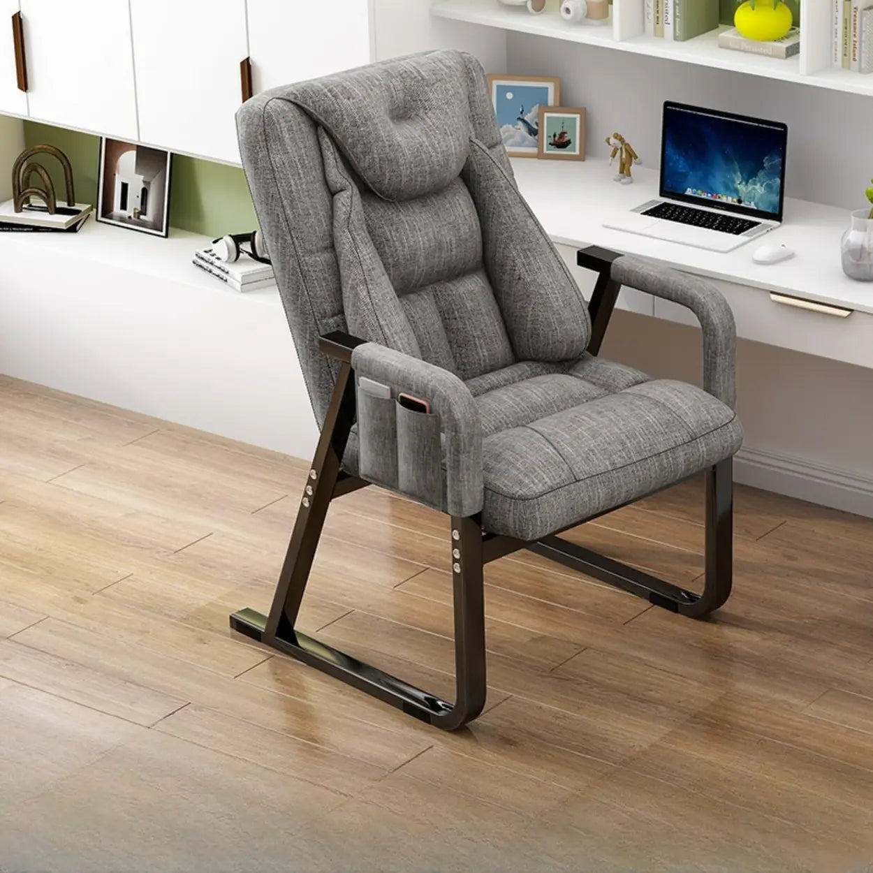 Gray Metal-Frame Modern Reclining Fabric Office Chair — Yellow / With Footrest