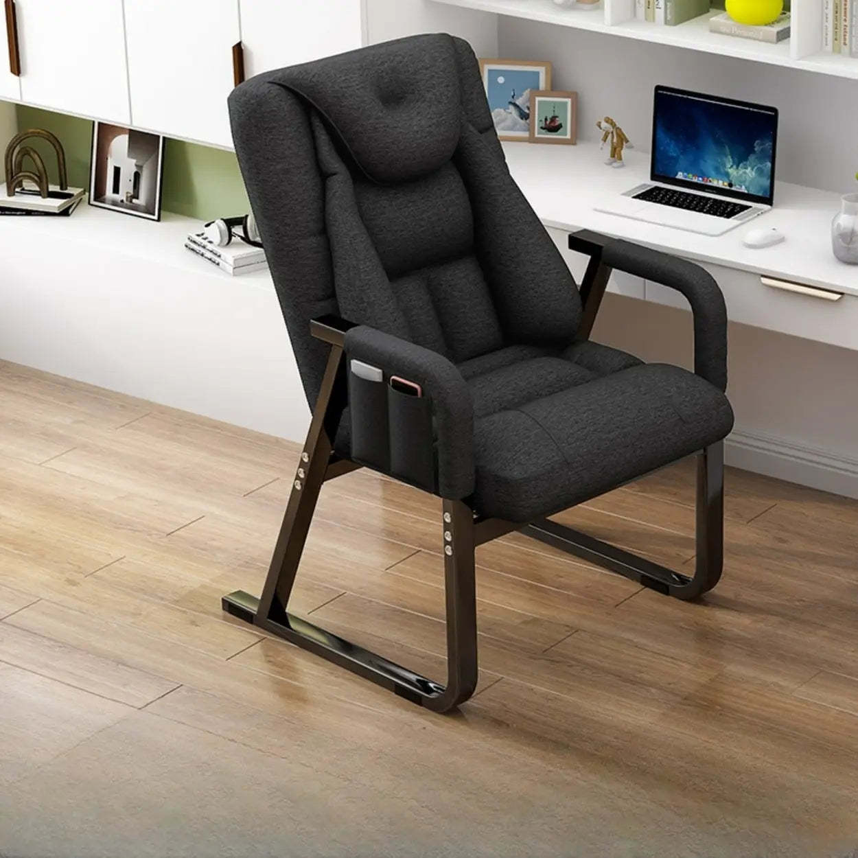 Gray Metal-Frame Modern Reclining Fabric Office Chair — Yellow / Without Footrest