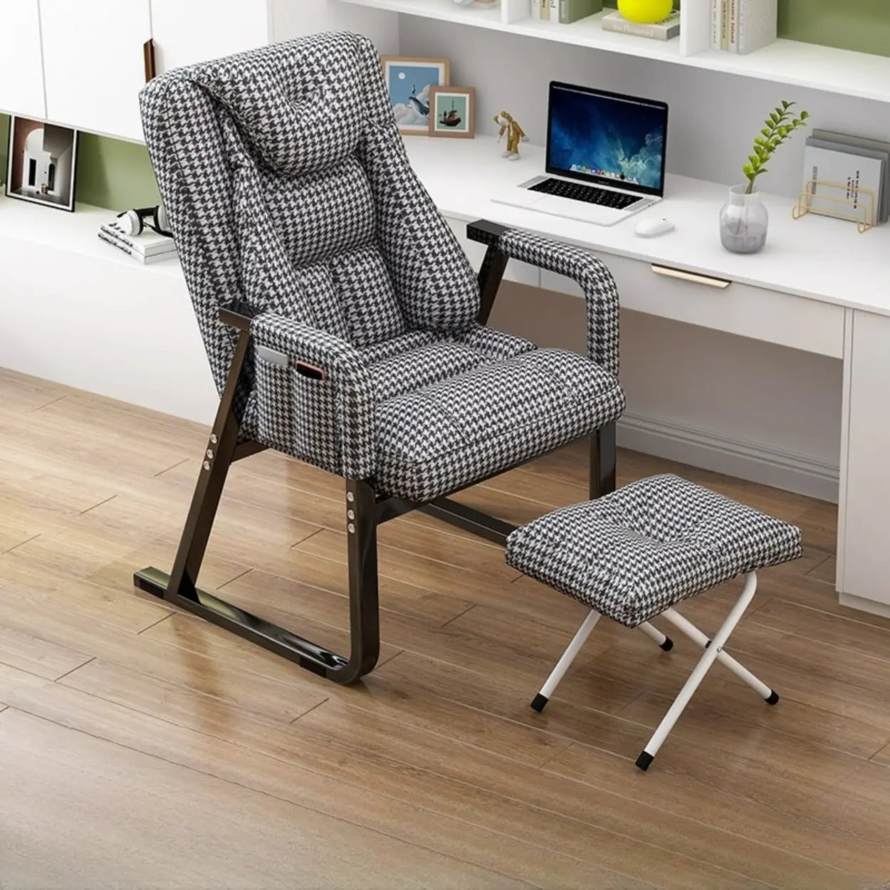 Gray Metal-Frame Modern Reclining Fabric Office Chair