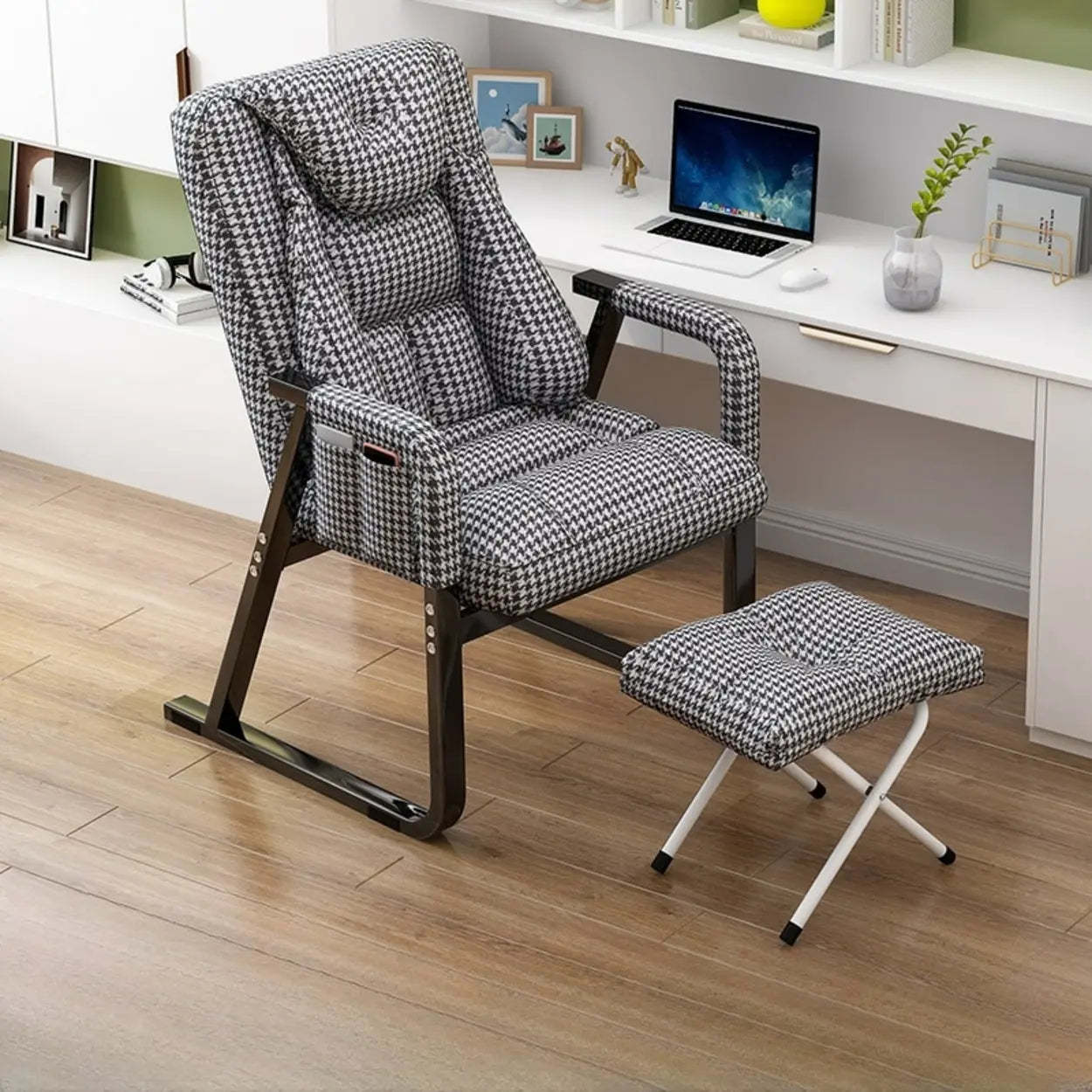 Gray Metal-Frame Modern Reclining Fabric Office Chair
