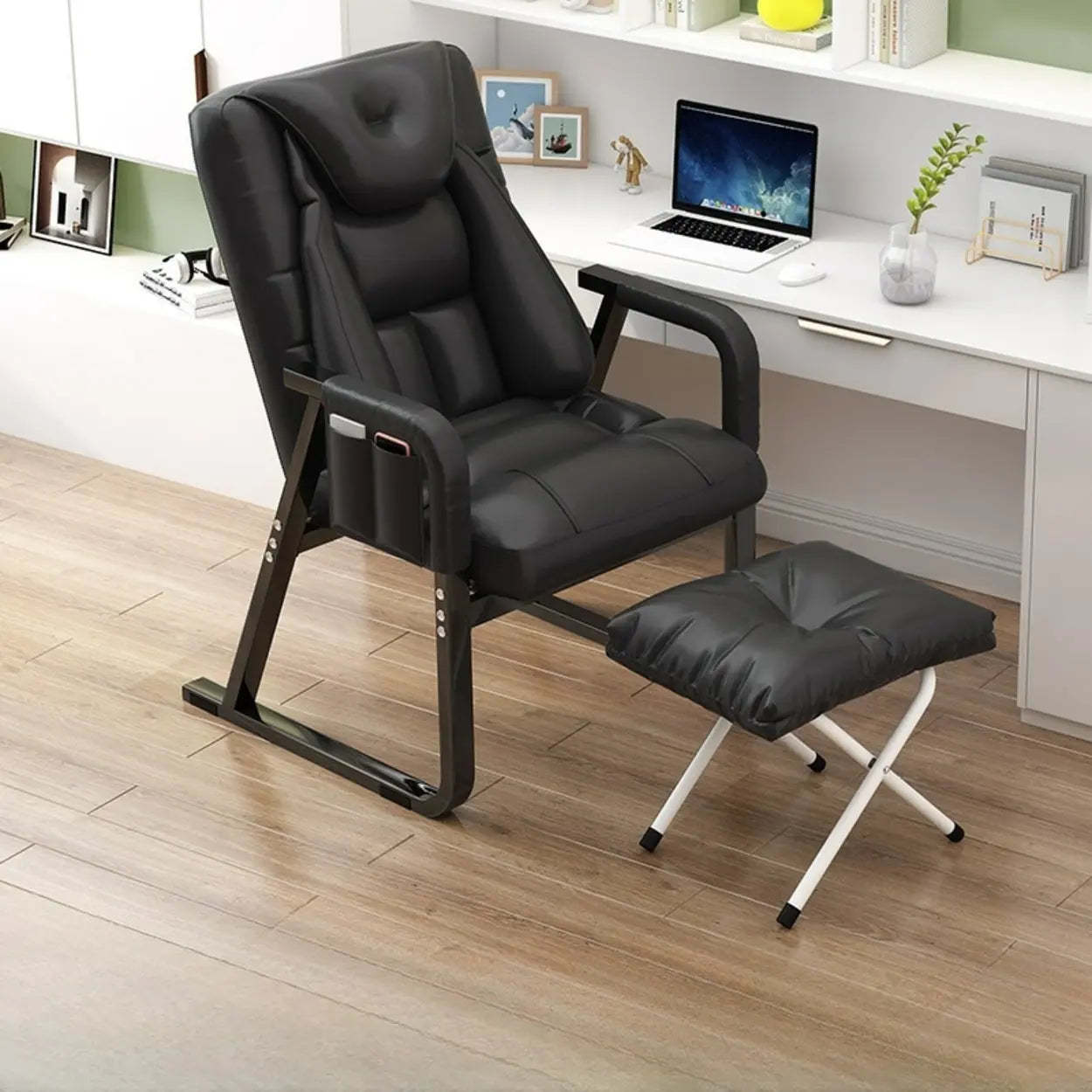 Gray Metal-Frame Modern Reclining Fabric Office Chair