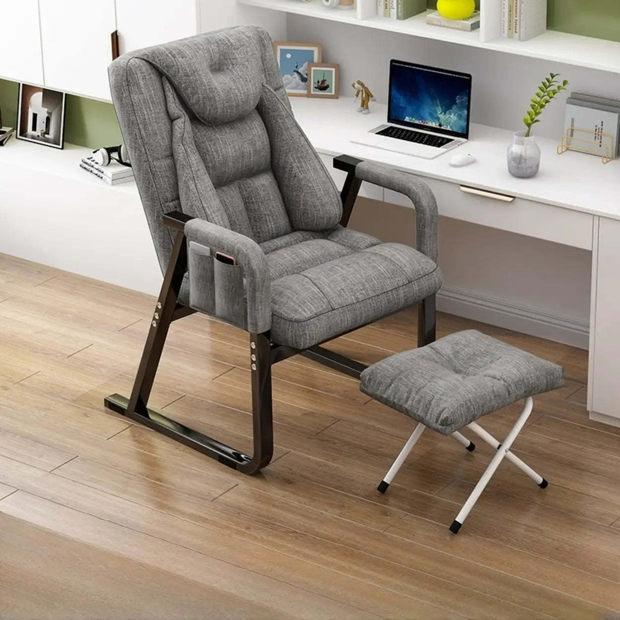 Gray Metal-Frame Modern Reclining Fabric Office Chair