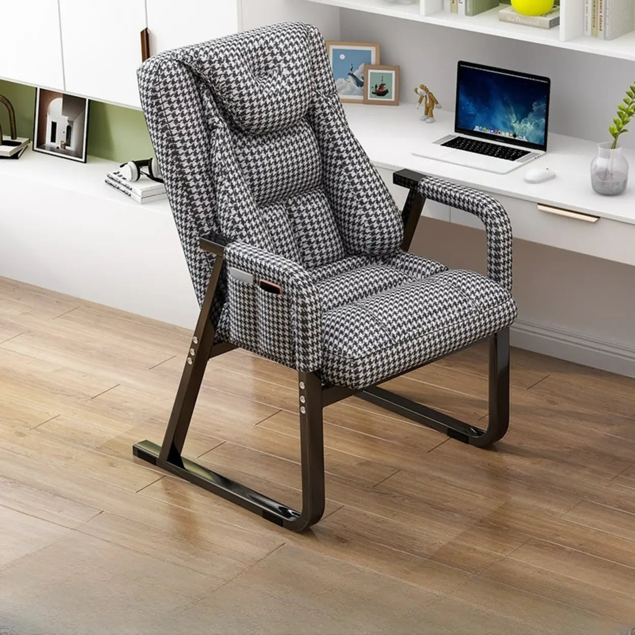 Gray Metal-Frame Modern Reclining Fabric Office Chair