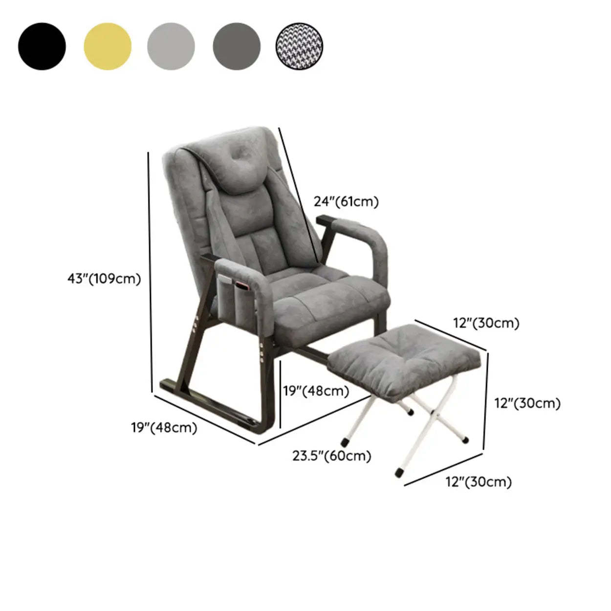 Gray Metal-Frame Modern Reclining Fabric Office Chair