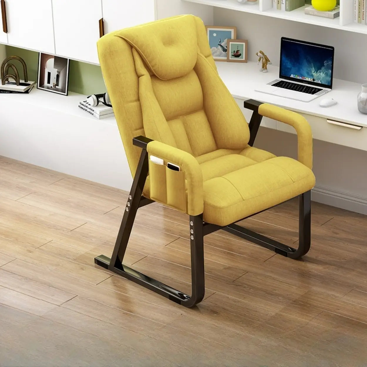 Gray Metal-Frame Modern Reclining Fabric Office Chair — Gloss Black / With Footrest