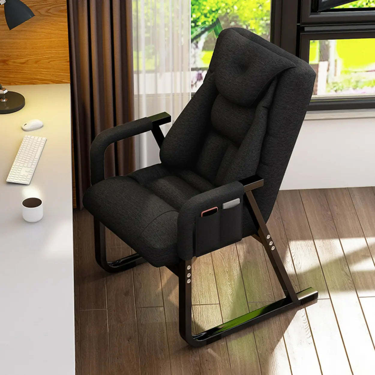Gray Metal-Frame Modern Reclining Fabric Office Chair — Grey / With Footrest