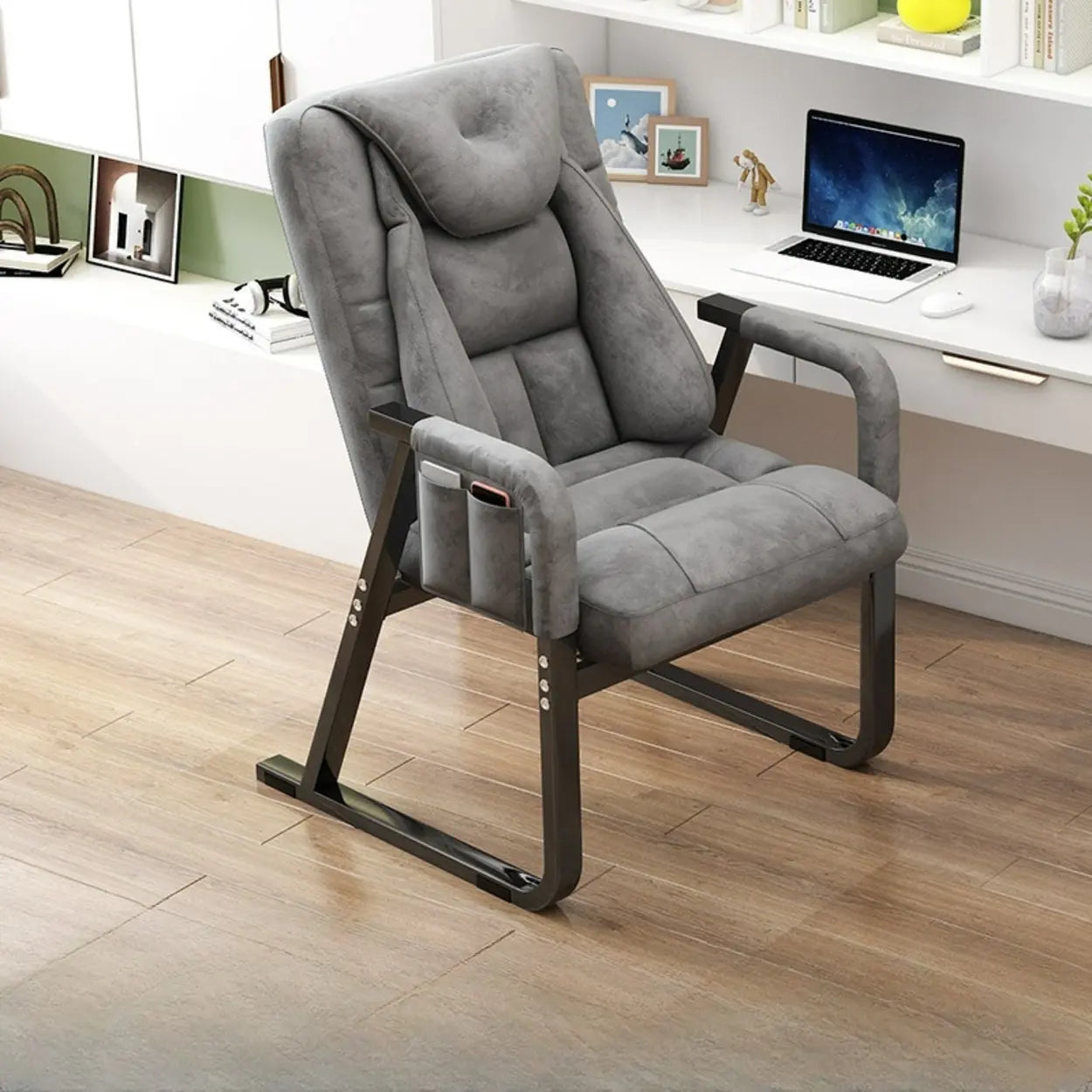 Gray Metal-Frame Modern Reclining Fabric Office Chair — Grey / Without Footrest
