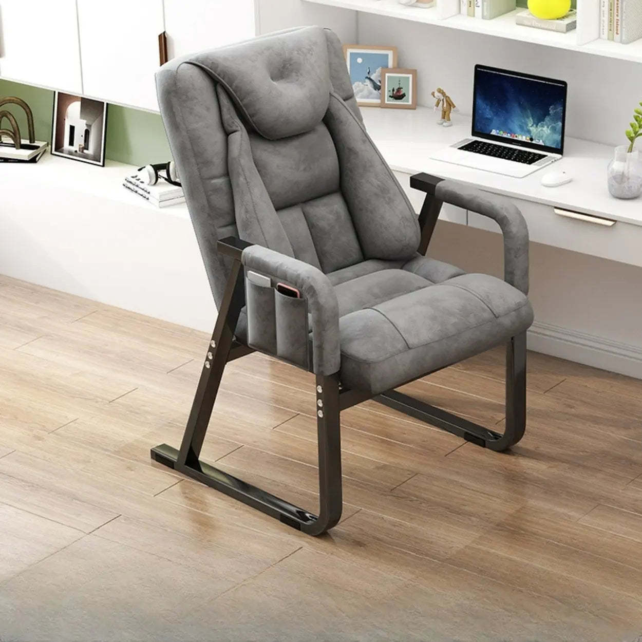 Gray Metal-Frame Modern Reclining Fabric Office Chair — Grey / Without Footrest