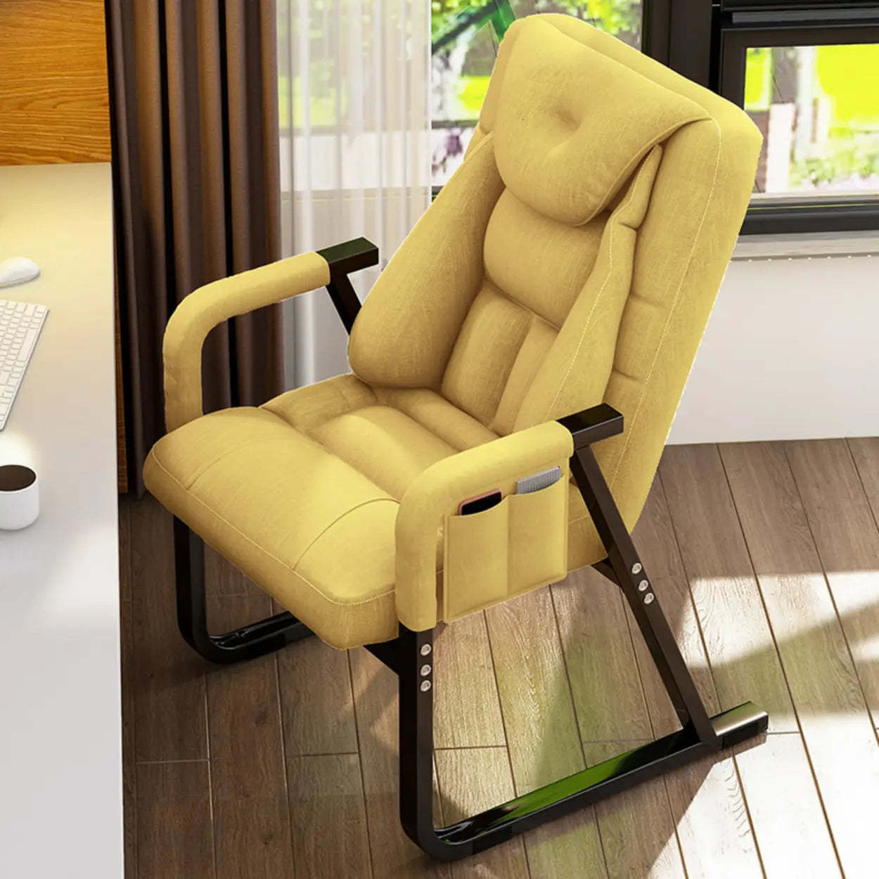 Gray Metal-Frame Modern Reclining Fabric Office Chair — Houndstooth pattern / With Footrest