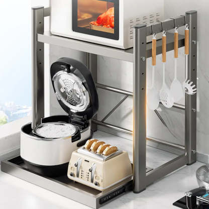 Gray Metal Standard Baker's Rack with Microwave Shelf — White