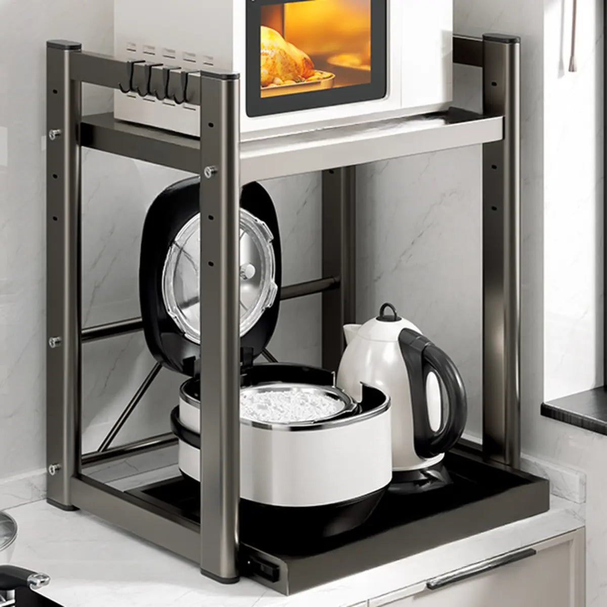 Gray Metal Standard Baker's Rack with Microwave Shelf — Grey