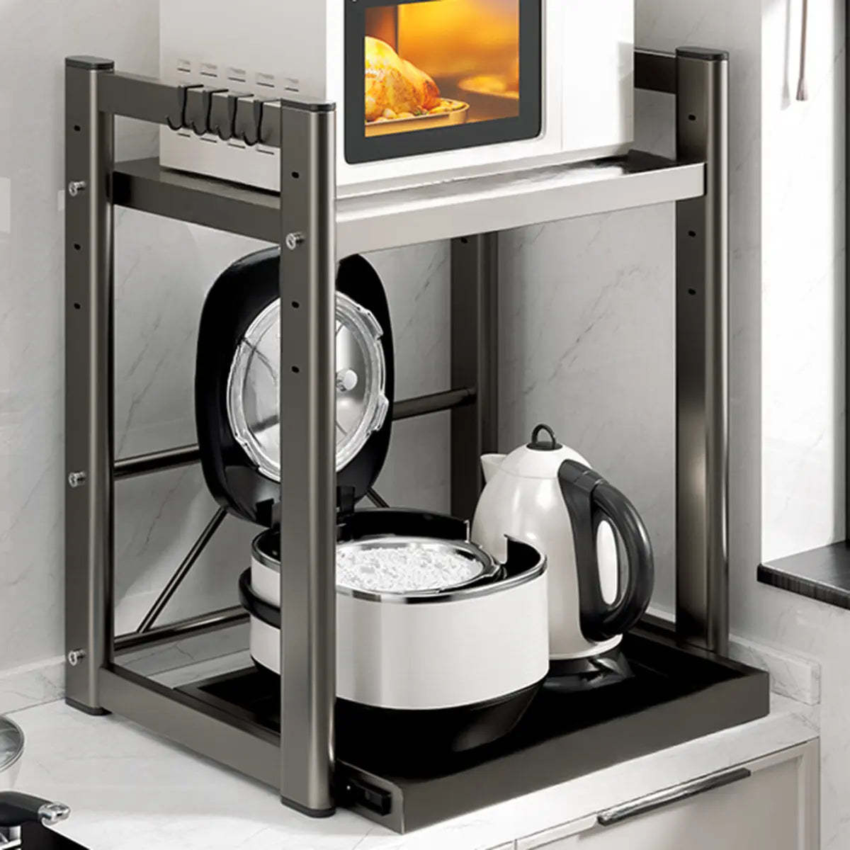 Gray Metal Standard Baker's Rack with Microwave Shelf — Grey