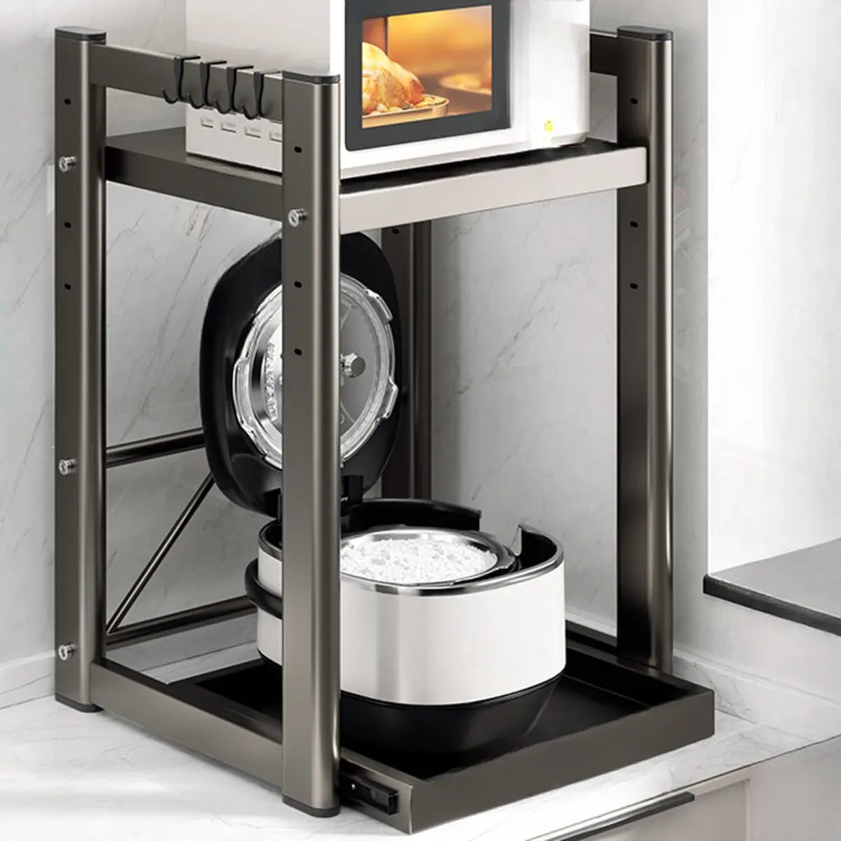 Gray Metal Standard Baker's Rack with Microwave Shelf — White