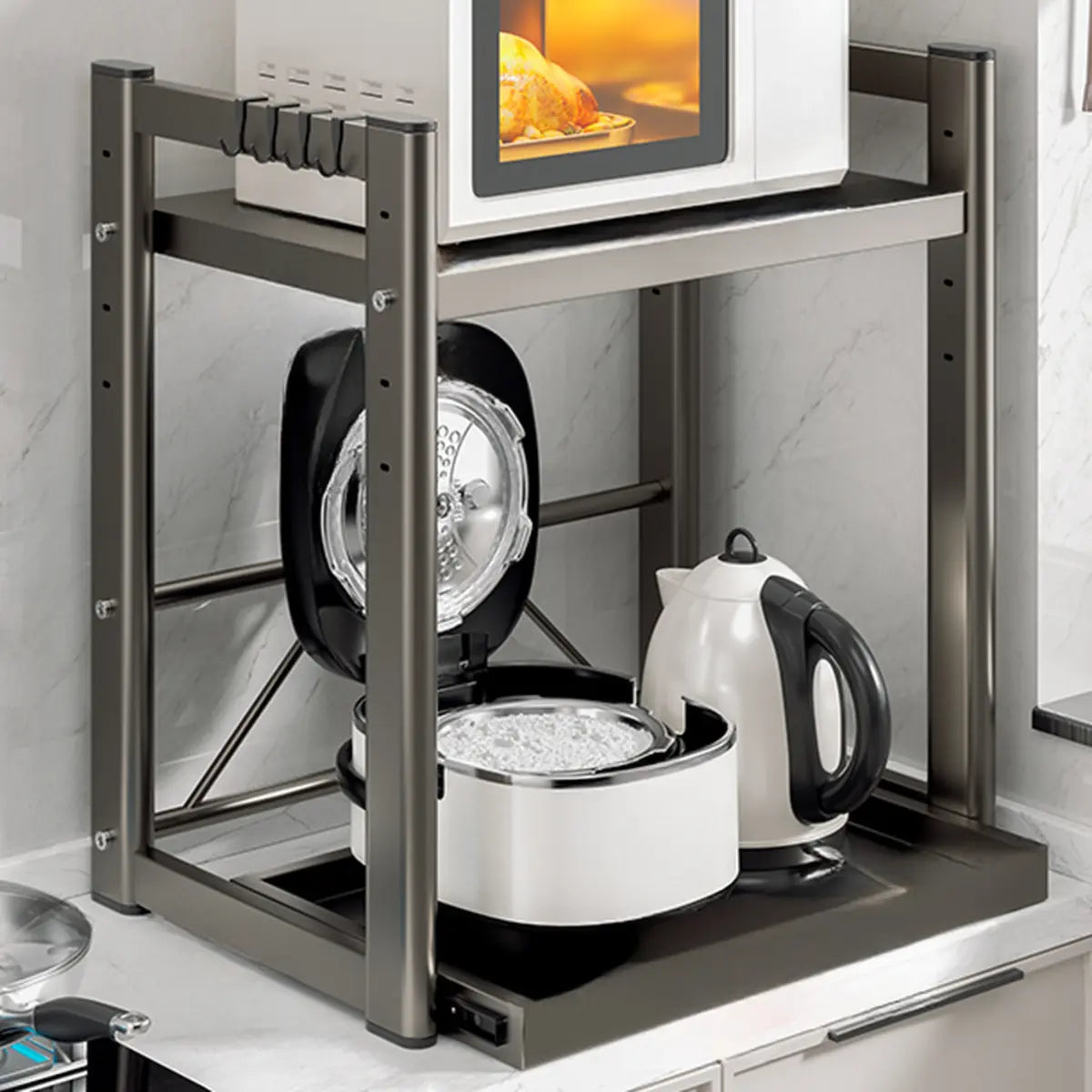 Gray Metal Standard Baker's Rack with Microwave Shelf