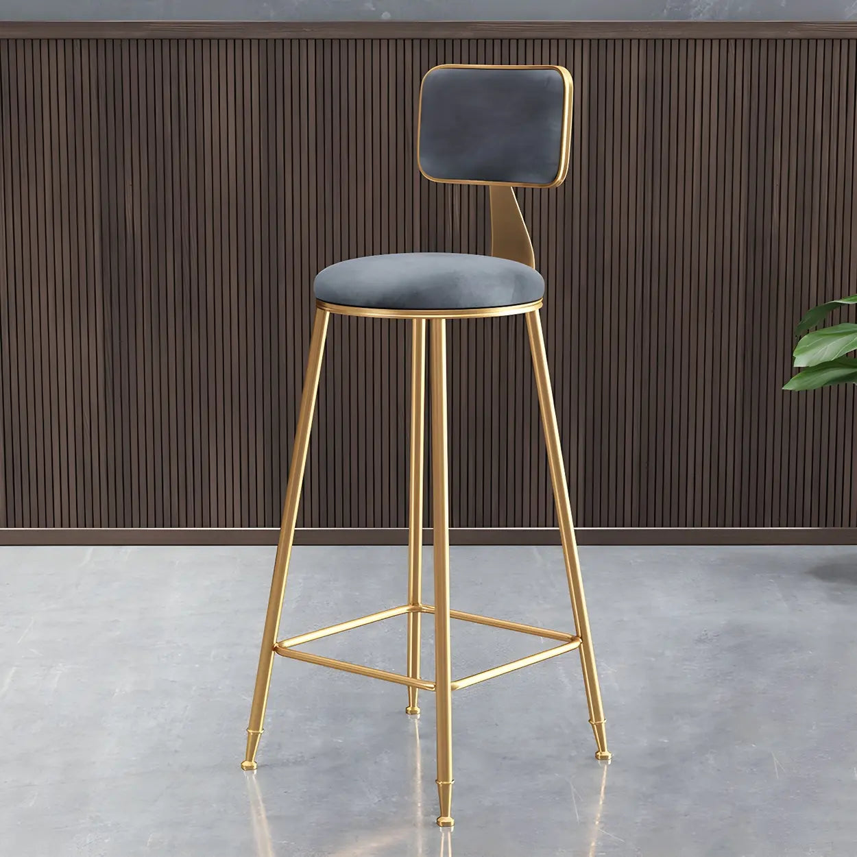 Gray Gold Iron Velvet Tall Bar Stool — Black / 1 Piece