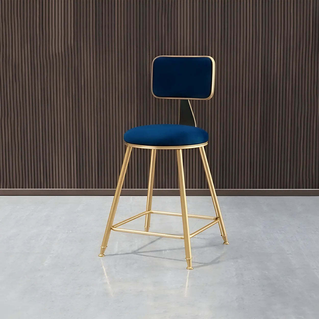 Gray Gold Iron Velvet Tall Bar Stool — Blue / 2 Piece Set