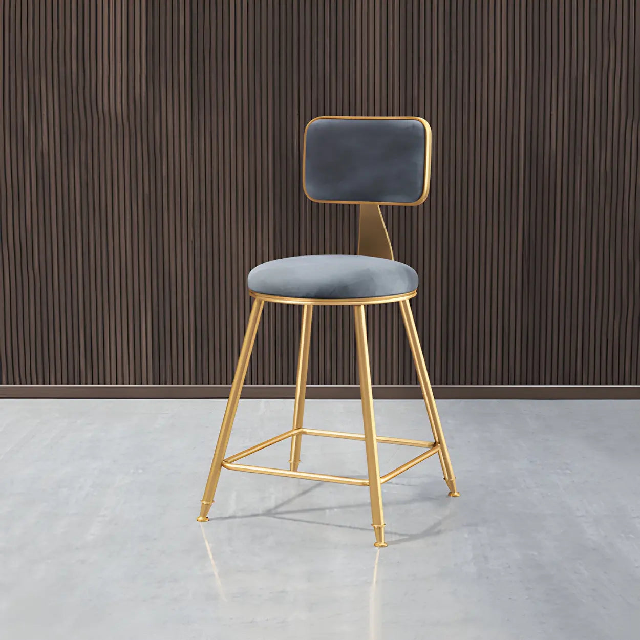 Gray Gold Iron Velvet Tall Bar Stool — Blue / 4 Piece Set