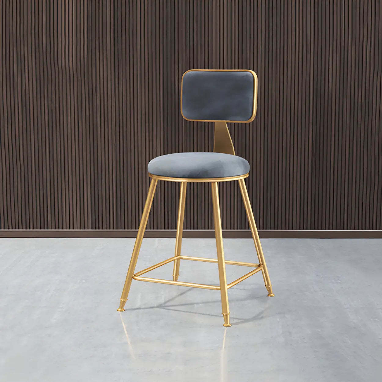 Gray Gold Iron Velvet Tall Bar Stool — Blue / 4 Piece Set