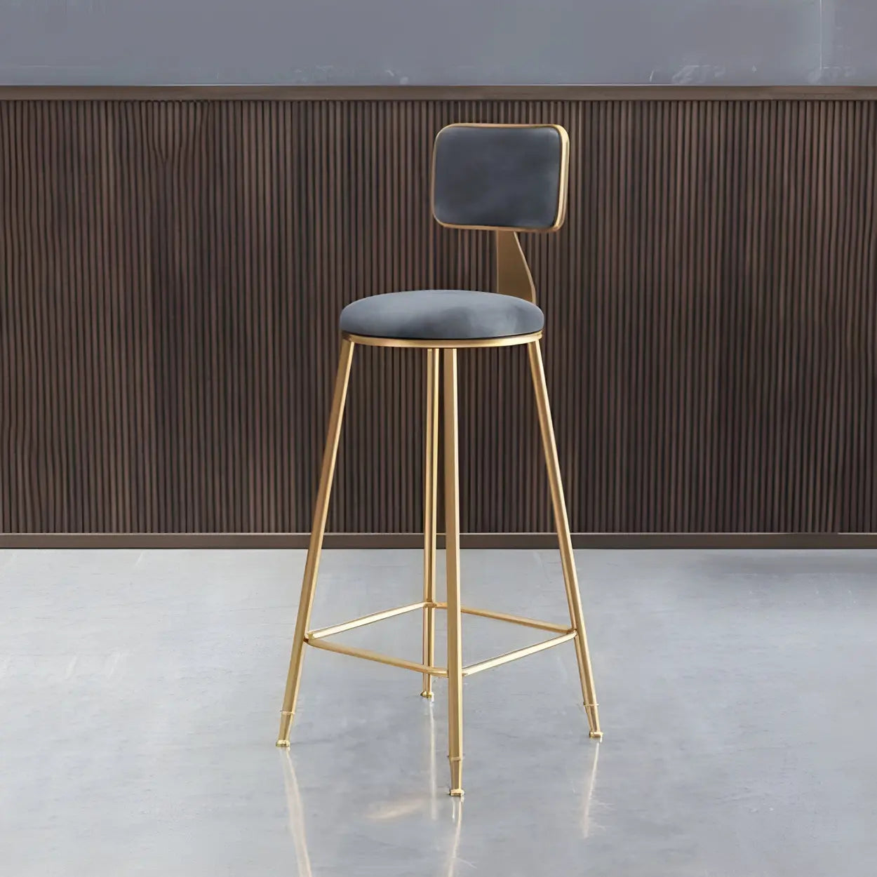 Gray Gold Iron Velvet Tall Bar Stool — Blue / 1 Piece