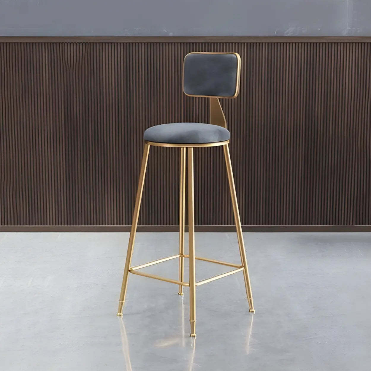 Gray Gold Iron Velvet Tall Bar Stool — Blue / 1 Piece