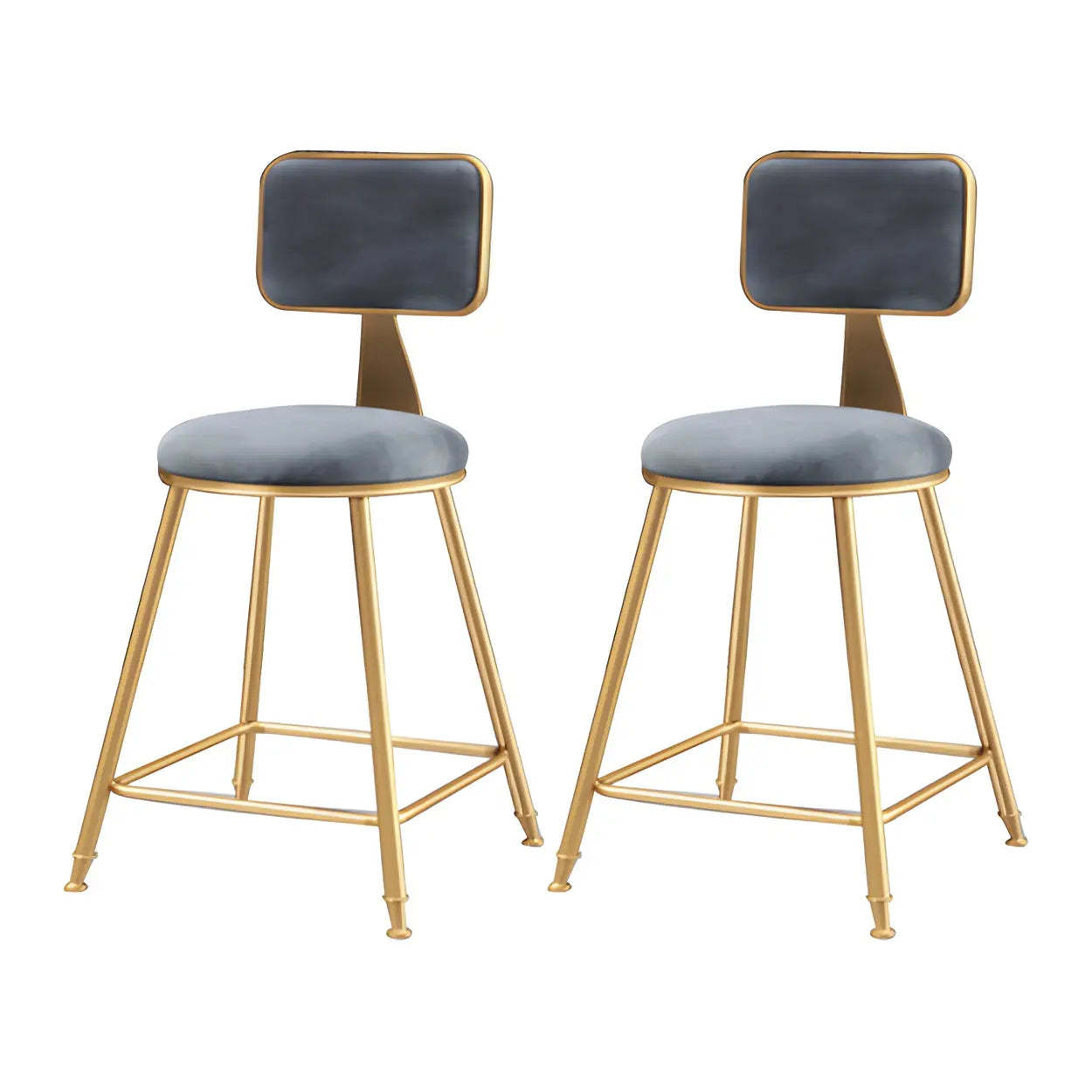 Gray Gold Iron Velvet Tall Bar Stool — Blue / 2 Piece Set
