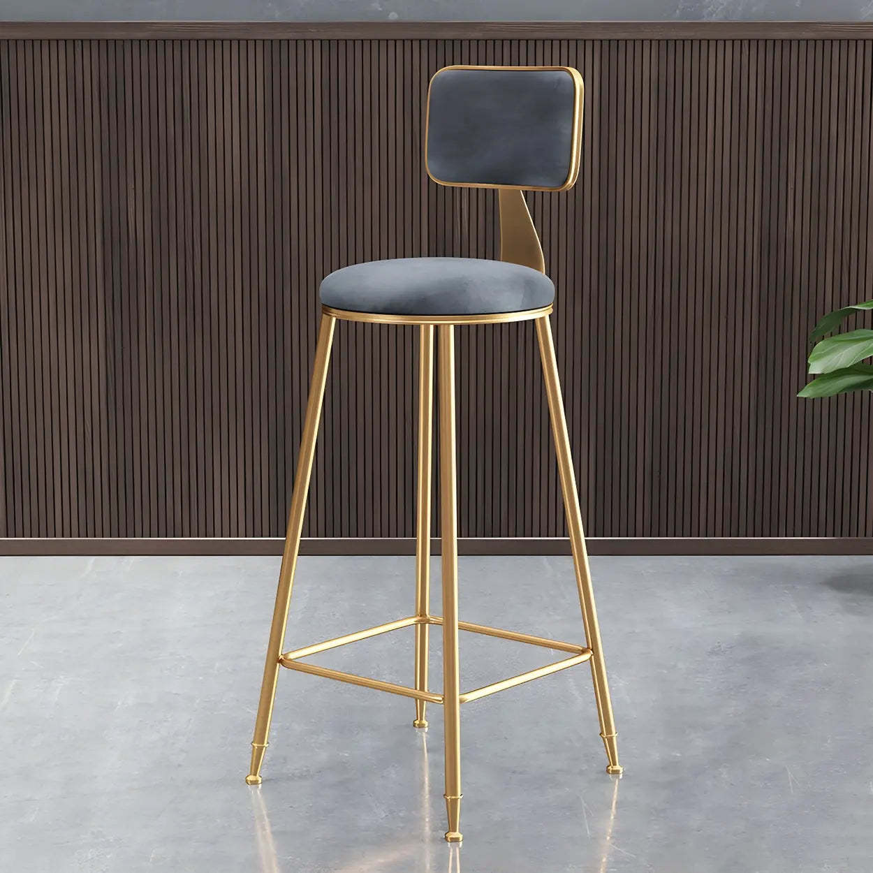 Gray Gold Iron Velvet Tall Bar Stool — Black / 1 Piece