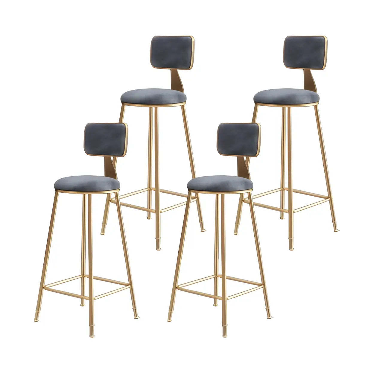 Gray Gold Iron Velvet Tall Bar Stool — Grey / 1 Piece