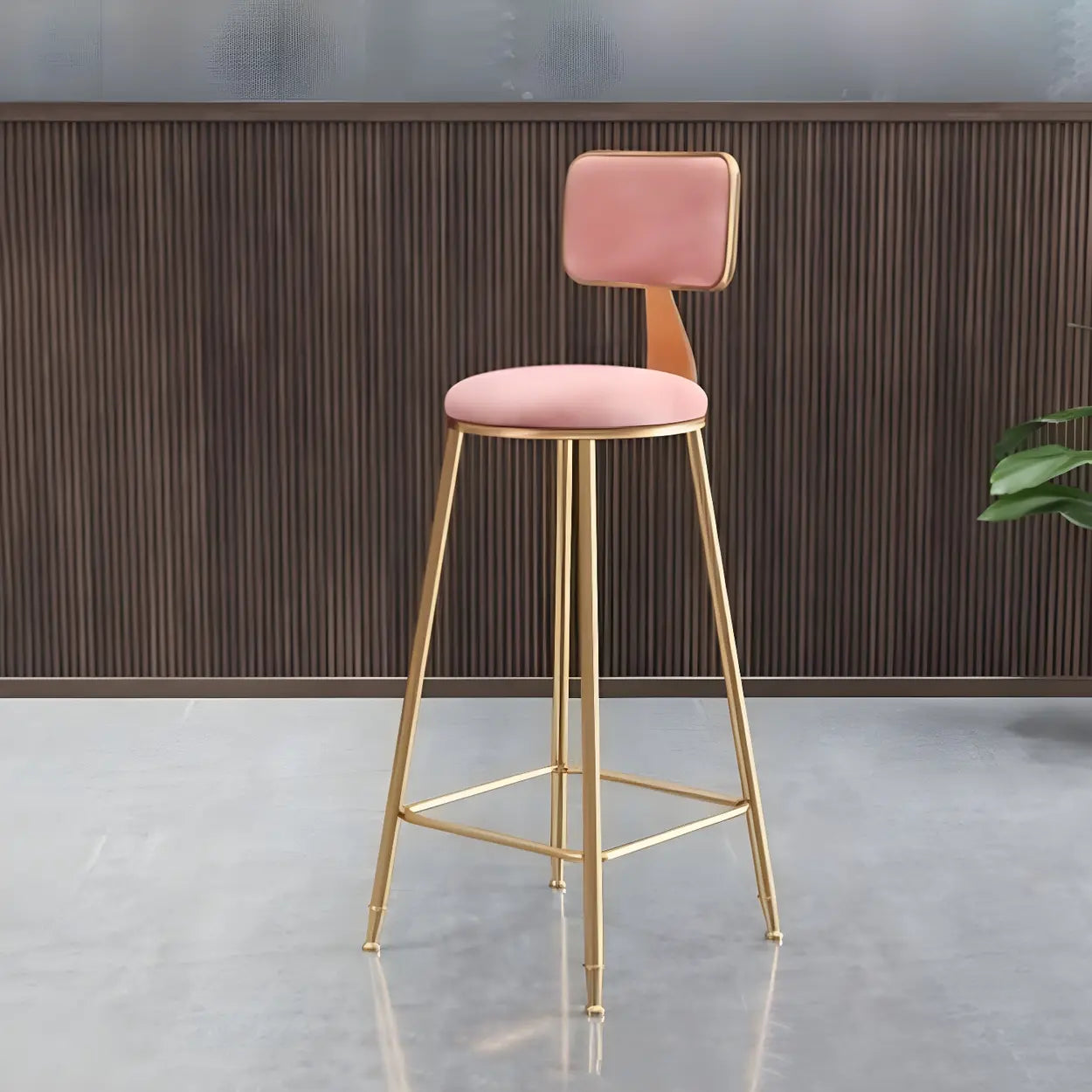 Gray Gold Iron Velvet Tall Bar Stool — Pink / 2 Piece Set