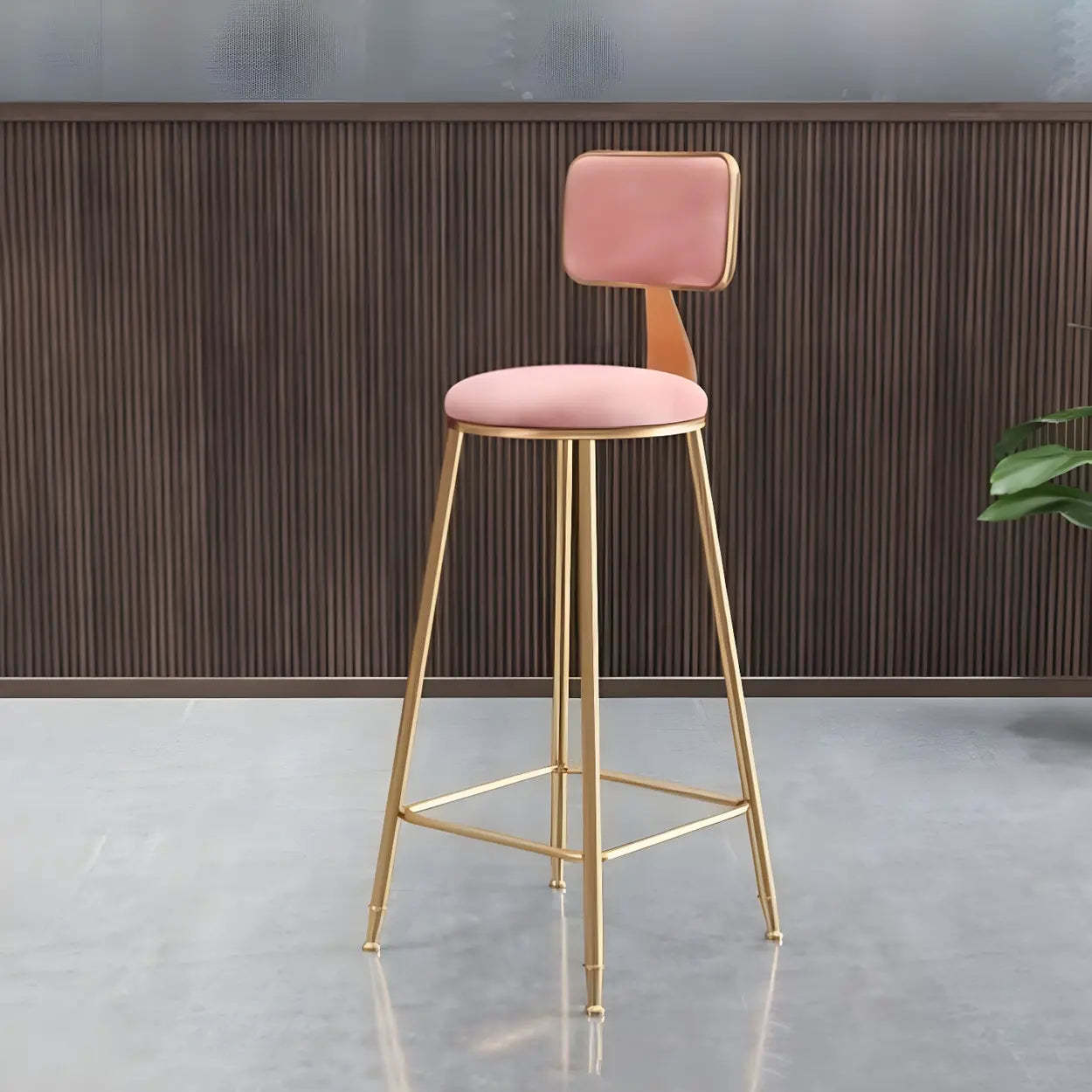 Gray Gold Iron Velvet Tall Bar Stool — Pink / 2 Piece Set