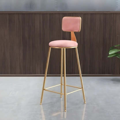 Gray Gold Iron Velvet Tall Bar Stool — Pink / 2 Piece Set