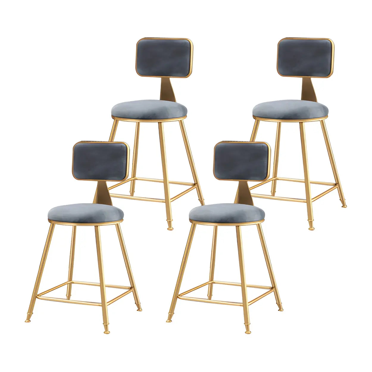 Gray Gold Iron Velvet Tall Bar Stool — Black / 1 Piece