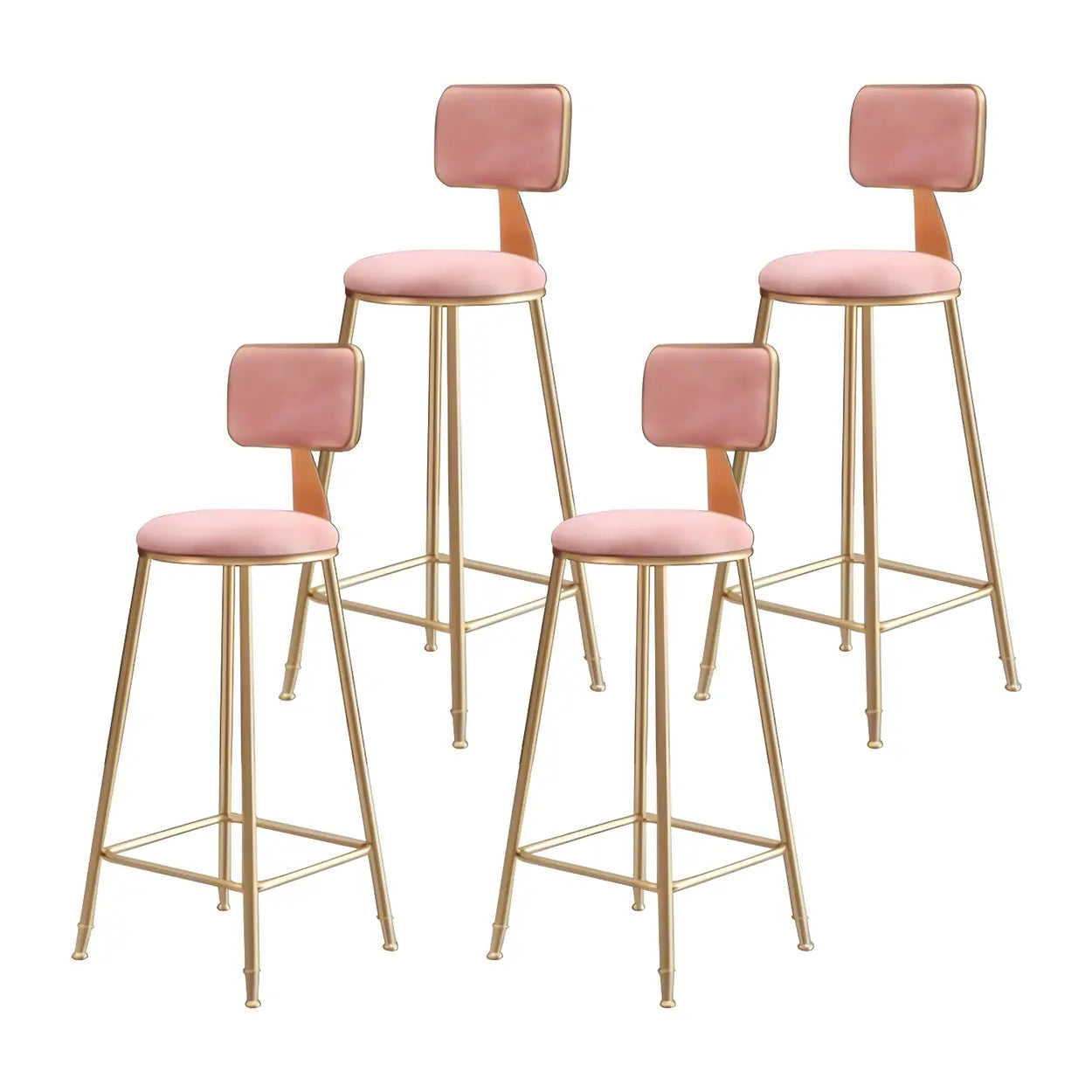 Gray Gold Iron Velvet Tall Bar Stool — Pink / 1 Piece