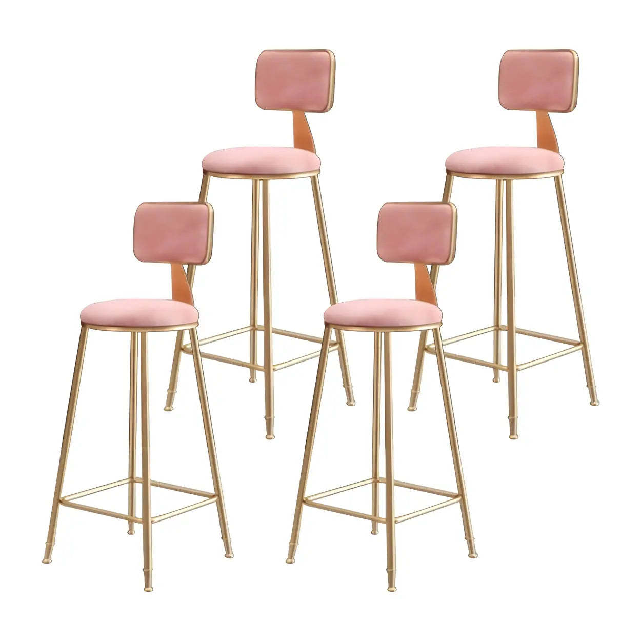 Gray Gold Iron Velvet Tall Bar Stool — Pink / 1 Piece