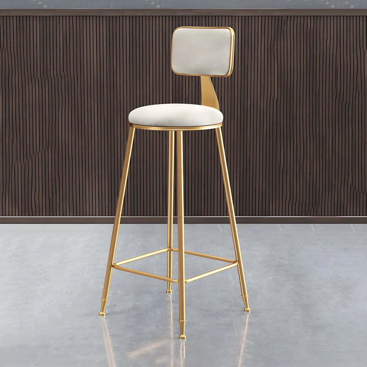 Gray Gold Iron Velvet Tall Bar Stool — White / 1 Piece