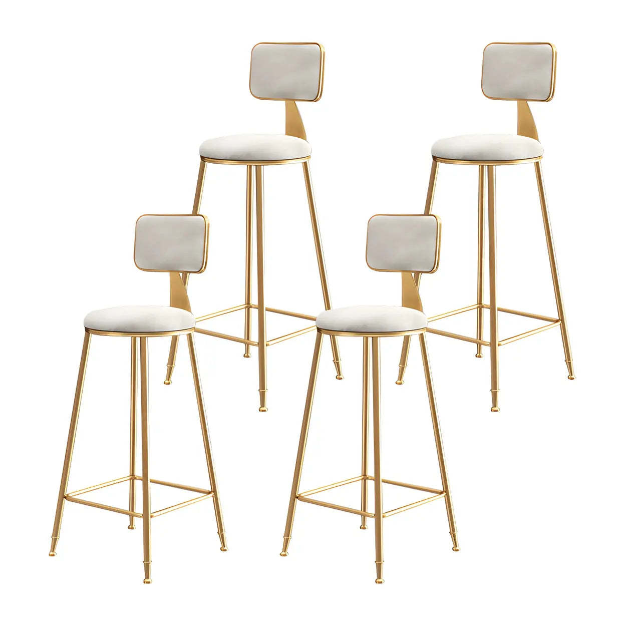 Gray Gold Iron Velvet Tall Bar Stool — White / 4 Piece Set