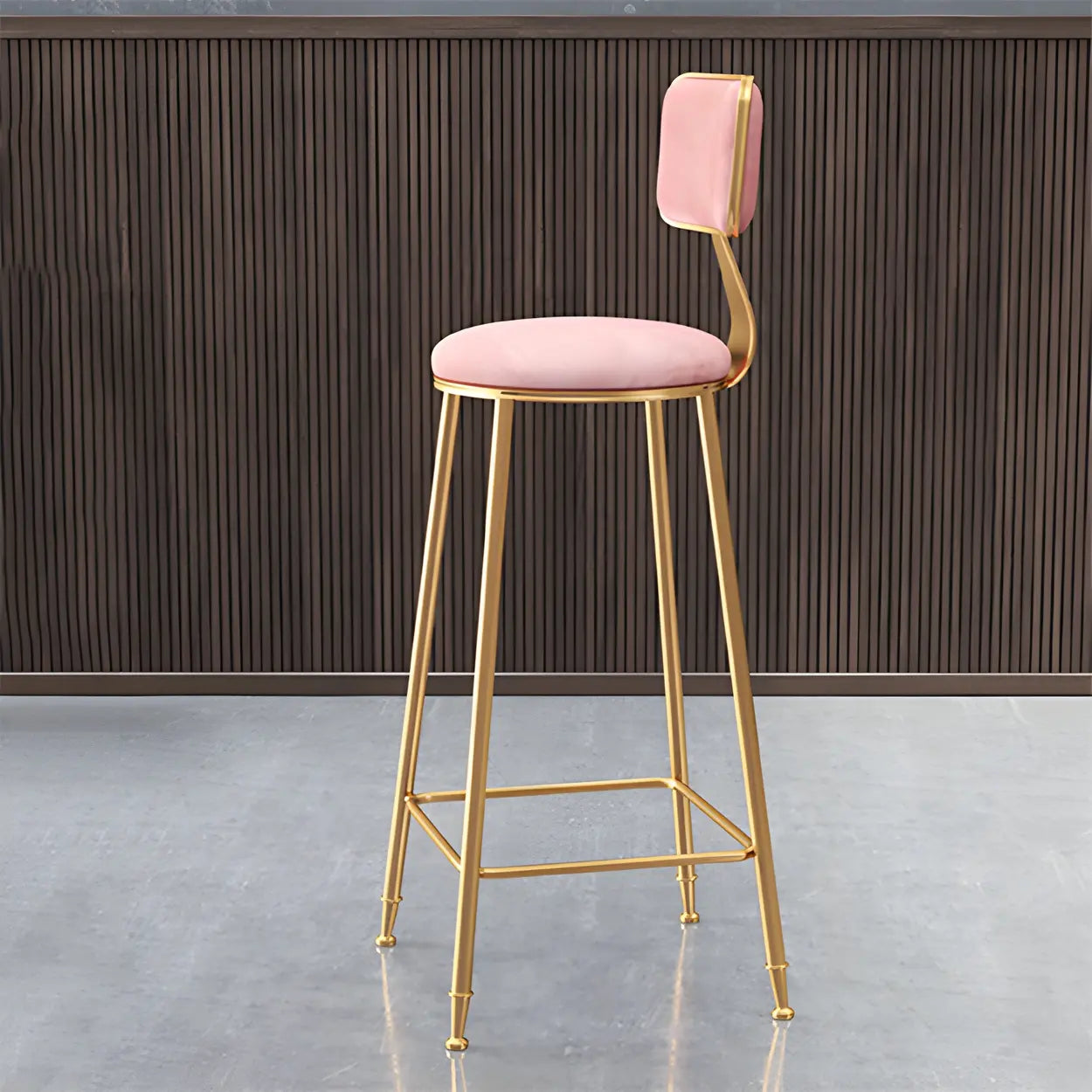 Gray Gold Iron Velvet Tall Bar Stool