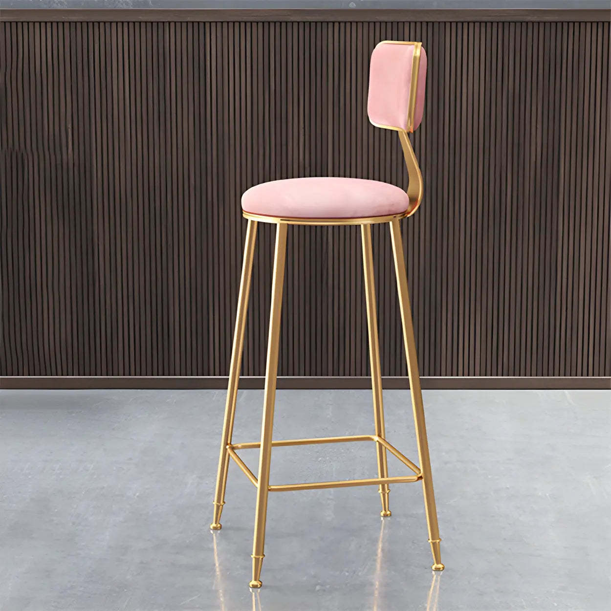 Gray Gold Iron Velvet Tall Bar Stool